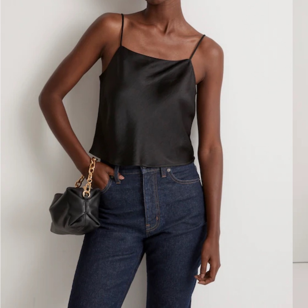 Madewell Satin Square-Neck Cami | size Medium | Black